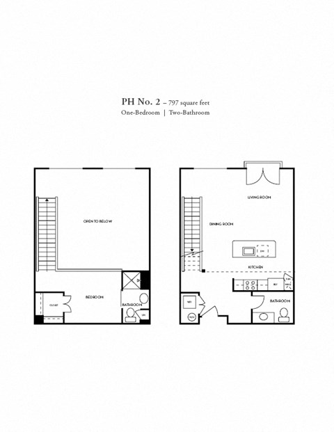Floor plan for 1 bed, 2 baths, 850 sqft